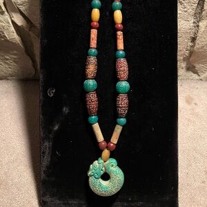 Aventurine Pendant with Jade and other stones necklace one of a kind